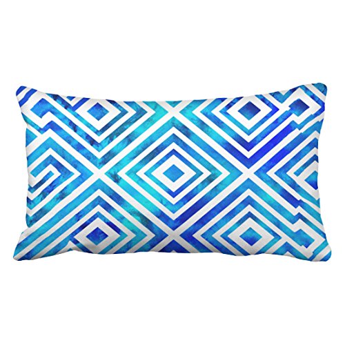 WinHome Aqua Blue Watercolor Geometric Pouf Polyester 20 x 30 Inch
