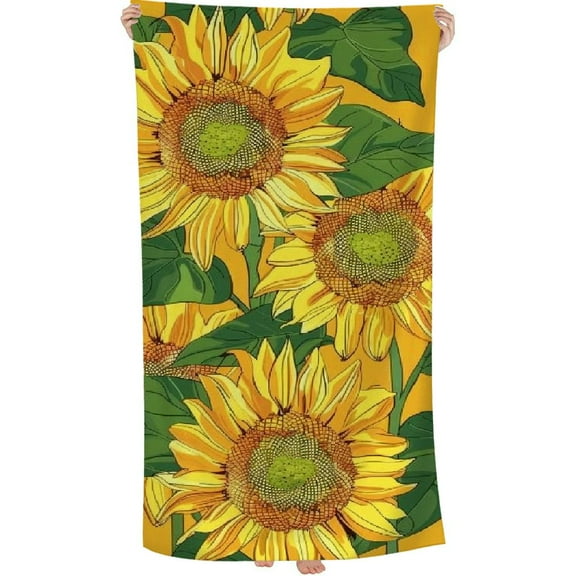 PHYHOO Yellow Sunflower Flower Beach Towel, Sand Free Microfiber Beach Blanket, Quick Dry Absorbent Bath Towels for Swimming Pool, Camping, Picnic, Yoga Gym Sports 30x60in