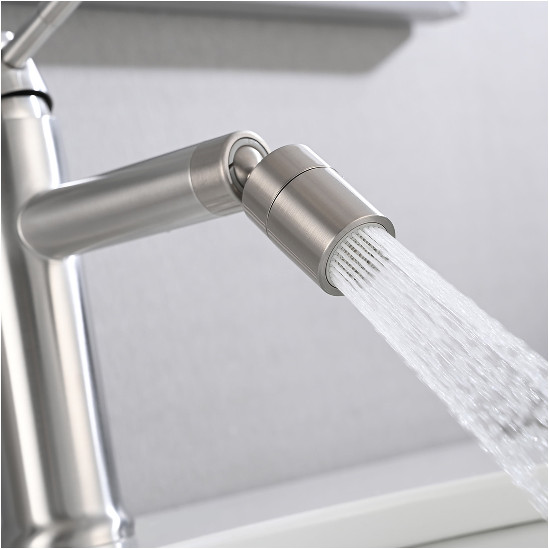 JERFIT Single Handle Bathroom Sink Faucet, Brushed Nickel 1-Hole Deck Mount Vessel Lavatory Faucet with 360° Swivel Spout and 2 Water Flow Modes