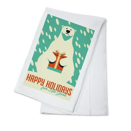 

Lake Geneva Wisconsin Happy Holidays Gift Polar Bear Retro Christmas Press (100% Cotton Tea Towel Decorative Hand Towel Kitchen and Home)
