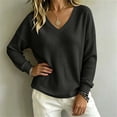 thumbnail image 4 of ClodeEU Women's V Neck Long Sleeve Waffle Tunic Top,Casual Loose Pullover Blouse Black,Women's Plus L, 4 of 8