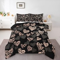 Castle Fairy Boys Girls Love Heart Print Full Size Comforter Sets 3-Piece,Leopard Print Bedding Comforter Set,Valentine's Day Festival Lightweight Bedding Sets,Breathable Home Decor,Reversible