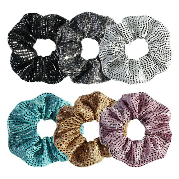 LABSERRON 6Pcs Vintage Hair Accessories Sequin Scrunchies For Women Circular Shape Styling Ties