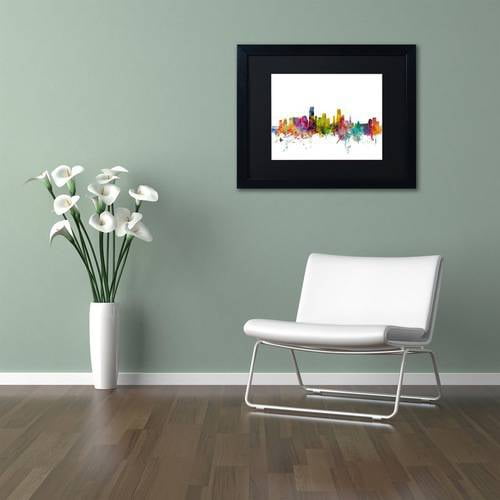 Trademark Fine Art 'Miami Florida Skyline' Canvas Art by Michael Tompsett, Black Matte, Black Frame