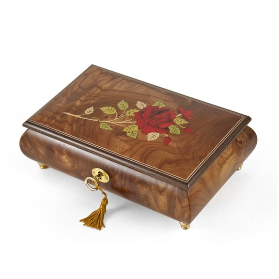 Handcrafted 36 Note Single Stem Red Rose Musical Jewelry Box - Lara's Theme & Love Story