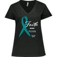 thumbnail image 3 of Inktastic Faith over Fear Ovarian Cancer Awareness with Teal Ribbon Women's Plus Size V-Neck T-Shirt, 3 of 5