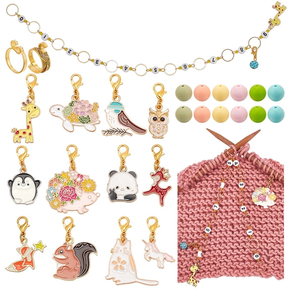 33 Pcs Knitting Row Counter Chains Kit Including Animal Stitch Marker 0-9 Number Row Counter Chains Yarn Guide Finger Holder Round Ball