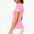 thumbnail image 4 of Ribbed Short Sleeve Tops for Women V Neck Ribbed Knit Color Block T Shirts Low Cut Fitted Casual Summer Basic Tees 2026 Pink M, 4 of 6