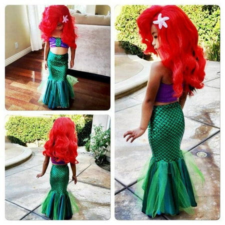 Kids Ariel Little Mermaid Set Girl Princess Dress Party Cosplay Costume