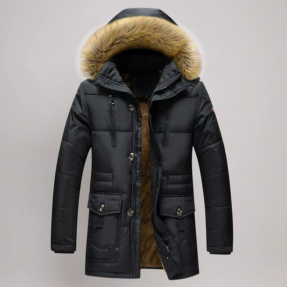 guisaled Winter Jacket Men Hooded Water Repellent Windproof Solid Down Coat Solid Light Fleece Lined Thicken Cotton Warm Outerwear