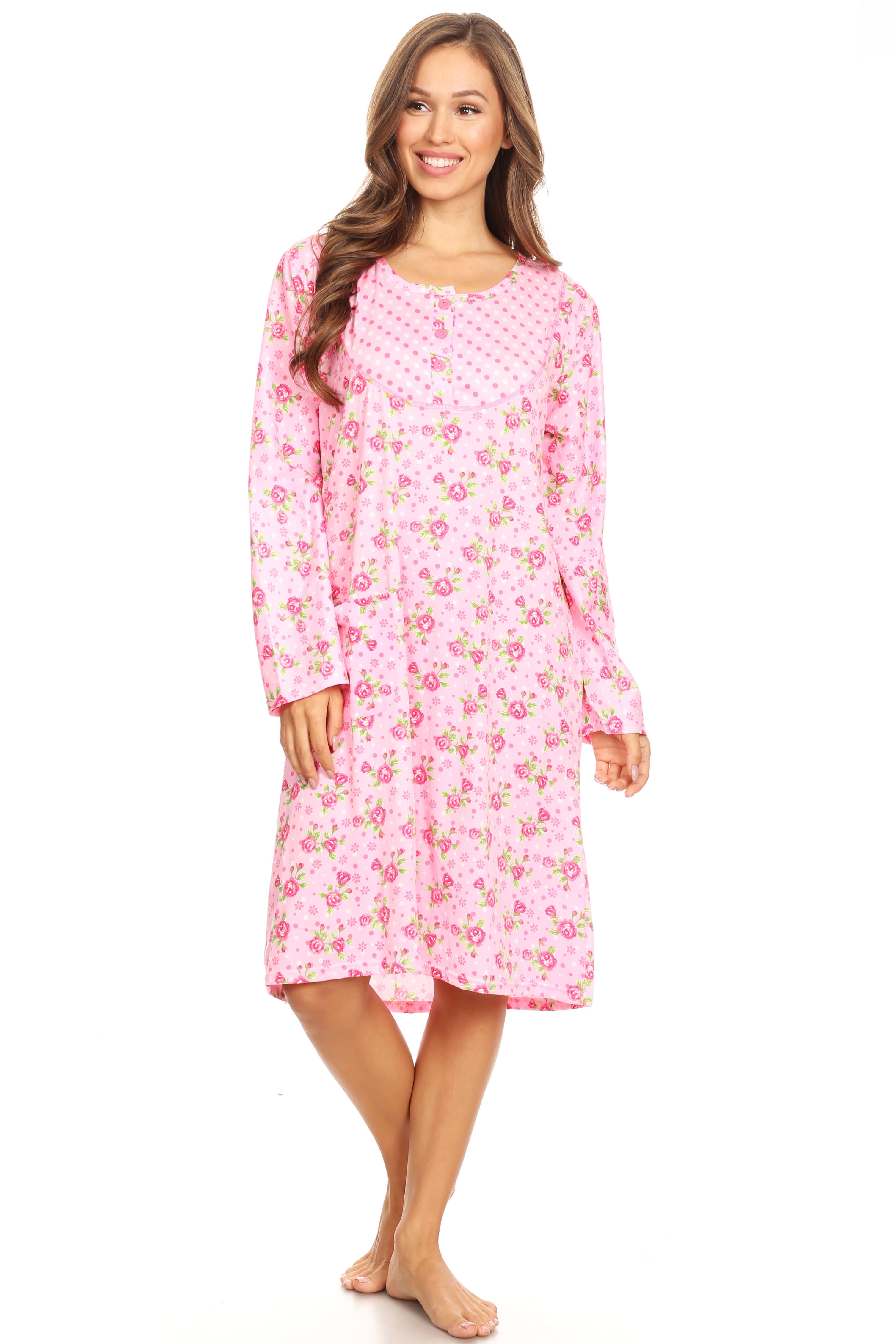 6010 Womens Nightgown Sleepwear Pajamas Woman Long Sleeve Sleep Dress ...
