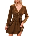 thumbnail image 2 of Women's Christmas Casual Wrap Flared Midi Dresses Wedding GuestTea Dresses A-Line Swing V-Neck Long Sleeve Waistband Dresses, 2 of 8