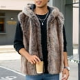 thumbnail image 5 of Zedker Faux Fur Vest Men with Hood Sleeveless Cardigan Fuzzy Fleece Jacket Stand Collar Jacket Thermal Vest Casual Winter Jacket Brown L, 5 of 10