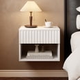 thumbnail image 2 of Floating Nightstand Set of 2, Modern Wall Mounted Bedside Tables with Fluted Drawer, Night Stand Small End Table with Open Storage Shelf for Bedroom, Living Room, Small Spaces, White, 2 of 7
