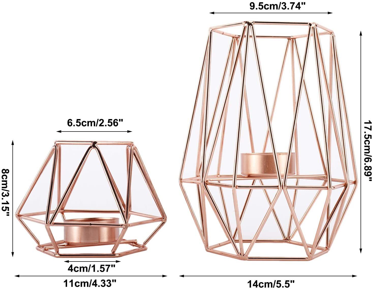 Rose Gold Set of 2 HighFree Geometric Candle Holders Metal Wire Iron Tealight Candle Holders for Tables Decor Living Room Bathroom Decorations