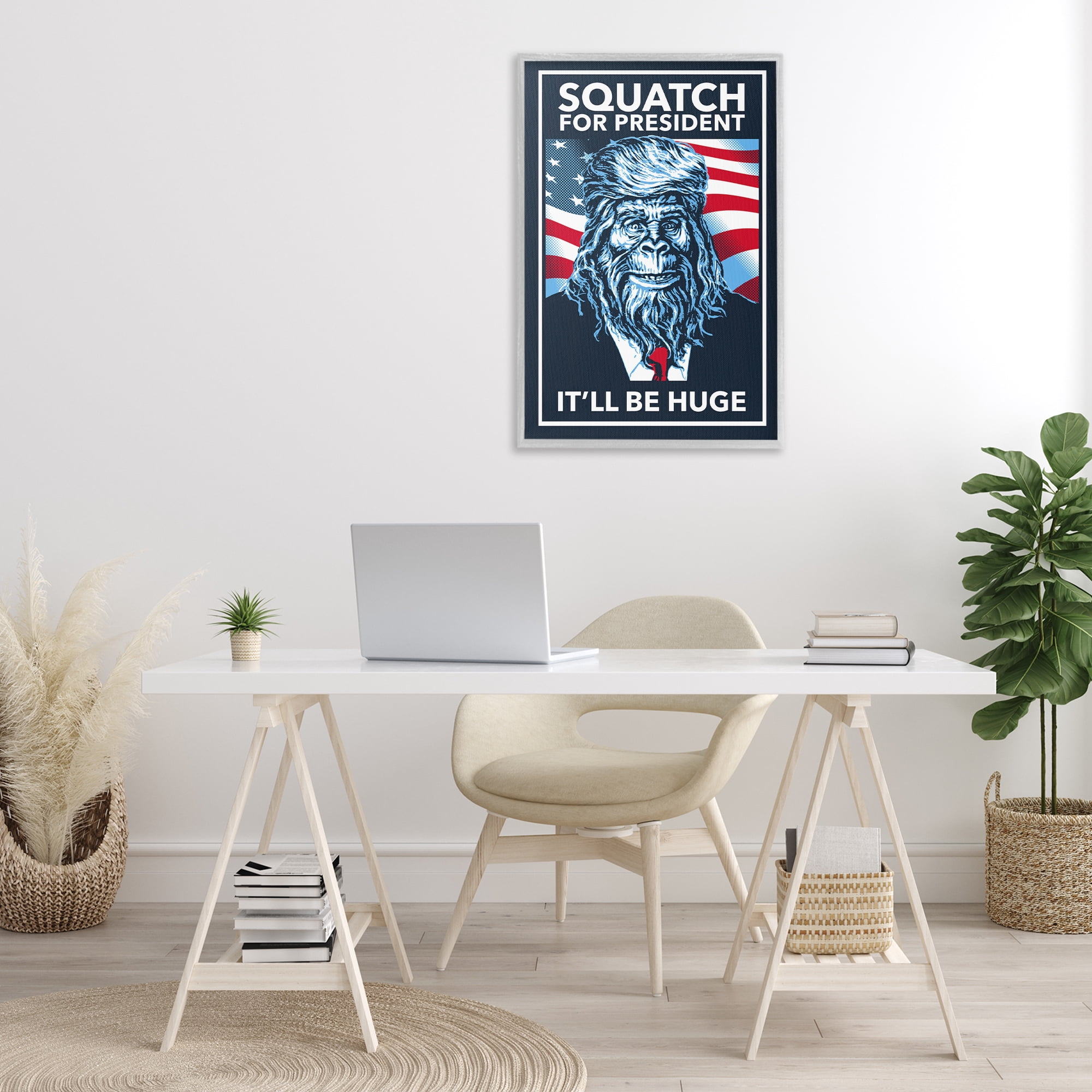 Stupell Industries Funny Mythical President Novelty Painting Gray Framed Art Print Wall Art, 20 x 30