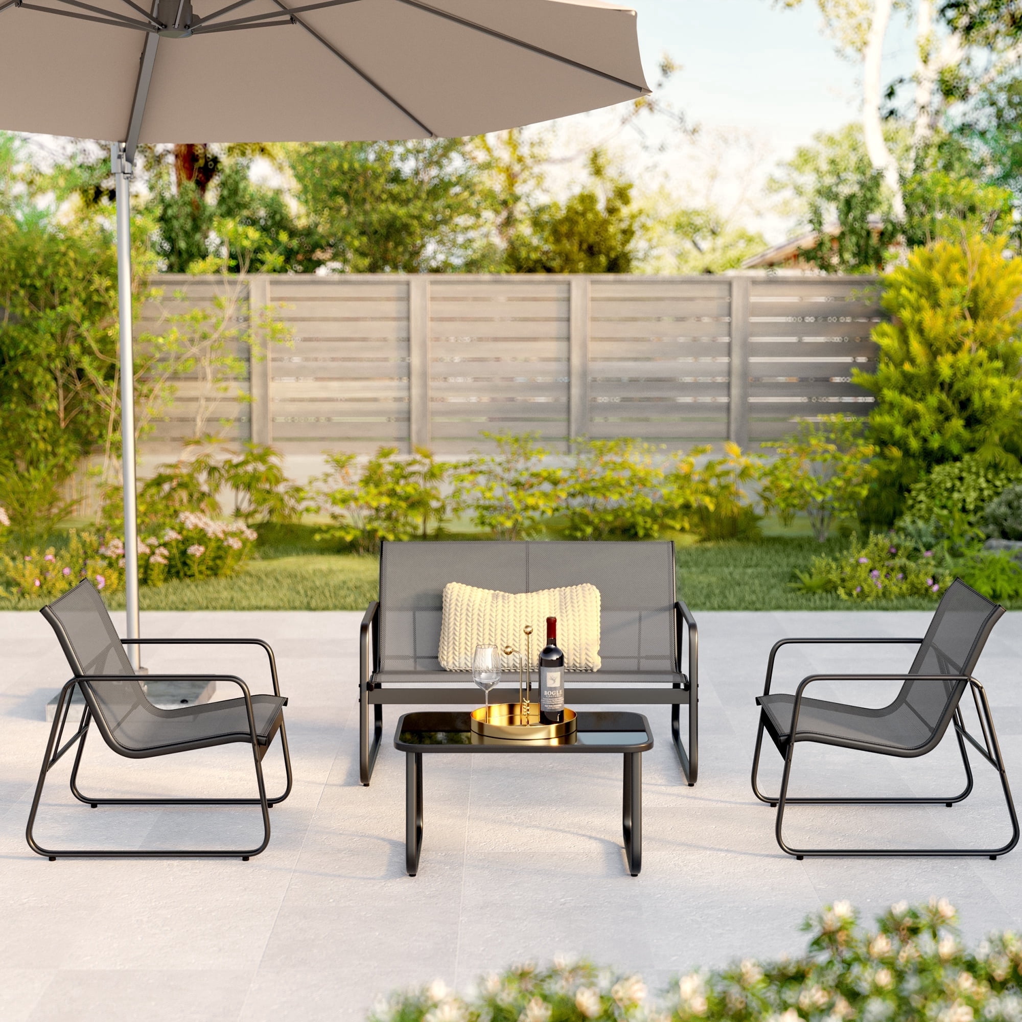 Jolifa Patio Furniture Set, 3 Pieces Outdoor Porch Furniture Set with Rocking Chairs and Glass Table for Balcony & Garden, Blue Cushion Review
