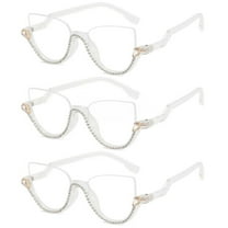 3 Pairs of Women Half Moon Blue Light Blocking Reading Glasses 4.75 Ladies Semi-Rimless Transparent Diamond Readers 4.75 Strength