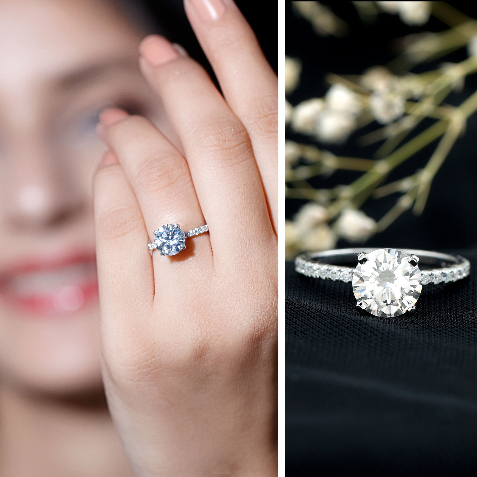 Rosec Jewels Lab Grown Diamond Solitaire Engagement Ring for Women - 2 ct - EF-VS Quality, 14K White Gold, US 8.00