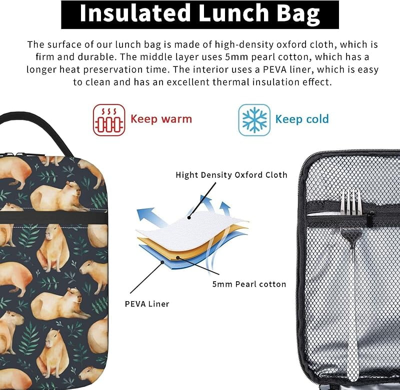 Capybaras Leaf Lunch Box Insulated Thermal Reusable Lunch Bag Cooler Totes For Men Work Office Picnic Hiking