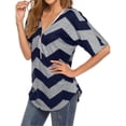 thumbnail image 4 of Camiseta de mujer de manga corta con cremallera, cuello en V, raya, blusa informal, azul, M Eigraketly AP001585-10, 4 of 7