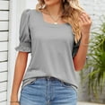 thumbnail image 5 of Patlollav Womens Tshirts Under $10, Womens Short Sleeve Tops Casual Solid Color Square Neck Ruffle Sleeve Blouses T-Shirt, 5 of 6