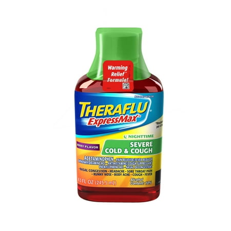 Cough Relief Syrup - Theraflu ExpressMax Severe Cold & Cough Nighttime Berry Warming Relief Formula Syrup for Cough & Cold Relief, 8.3 oz