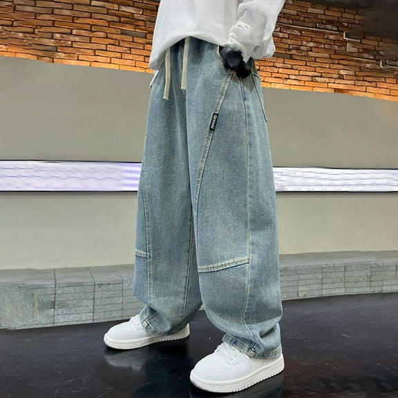 Kids Boys Baggy Jeans Baggy Cargo Pants High Waisted Wide Leg with Pocket Classic Fit Jogger Boys Toddler Clothes 5-6 Years