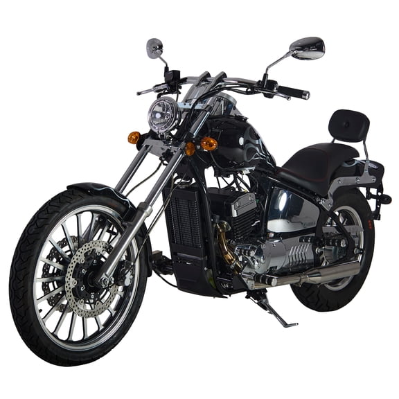 Motocicleta Iron Clan Chopper Spyder 400cc color negra con flamas 2026