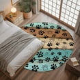 thumbnail image 3 of Light Blue Dog Paws 4ft Round Rug, Farmhouse Vintage Modern Blue Brown Wood Non-Skid Rubber Backing Large Area Rugs - Living Room Bedroom Home Office, Indoor Floor Mat Carpets Washable Rug, 3 of 9