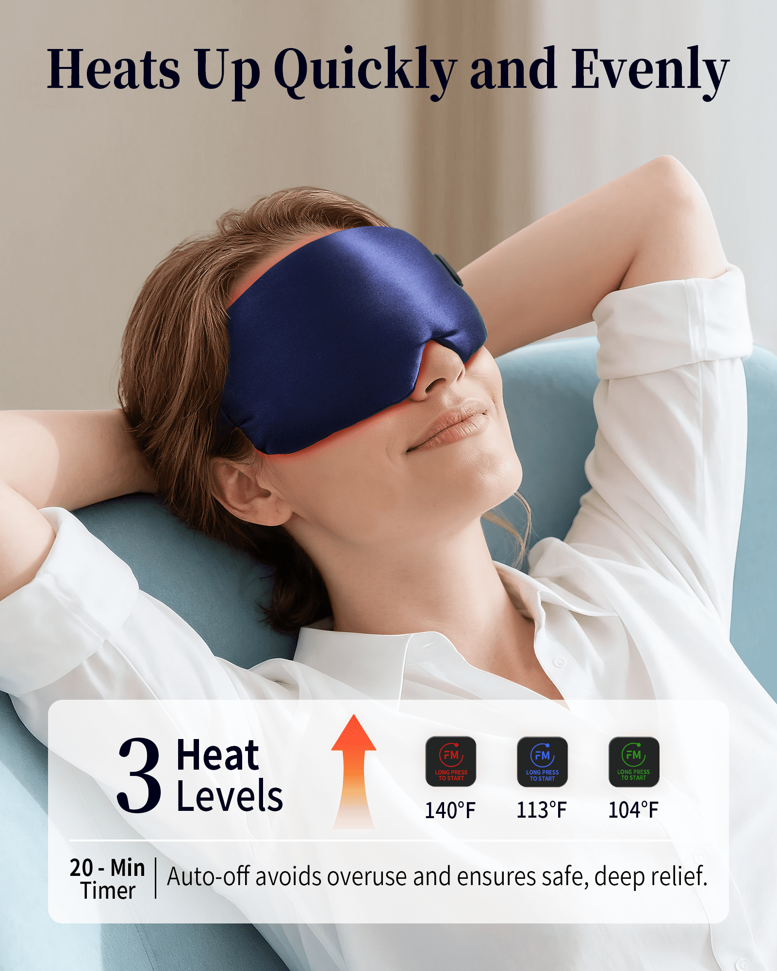 FACEMOON Silk Cordless Heated Sleep Eye Mask for Dry Eyes with Storage Case, Blue