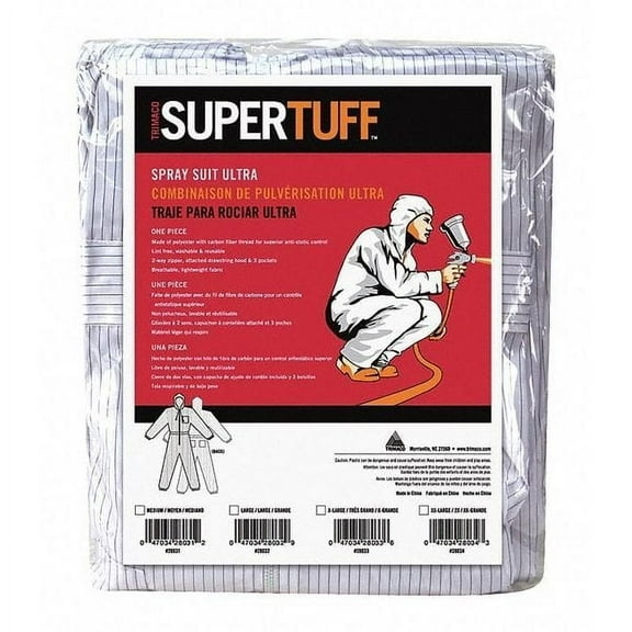 TRIMACO SuperTuff 28032 Painter's Ultra Spray Suit, Large, White, Polyester/Carbon Fiber Thread