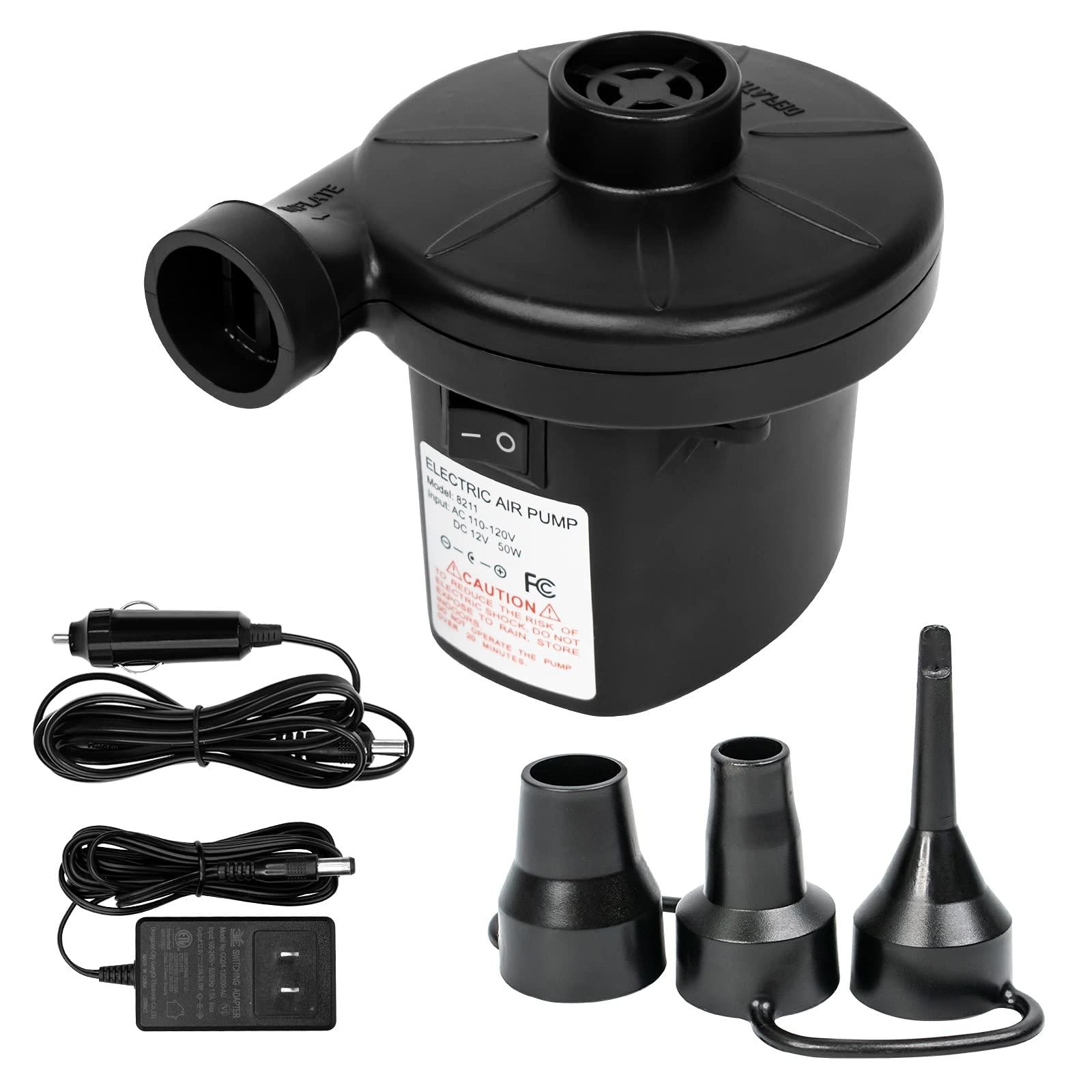 Electric Air Pump with 3in1 Nozzle Adapter, QuickFill Air Pump for