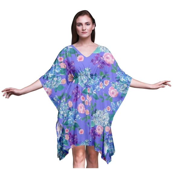 Bimba Flower Ladies Kaftan Holiday Loungewear Midi Dress Beach Coverup-4X-5X