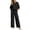 Black, variant on Women's Peter Pan Collar Relaxed Fit Two Piece Set, Puff Sleeve Top with Matching Wide Leg Pants, Retro Casual Outfit for Daily Wear and Weekend Outings