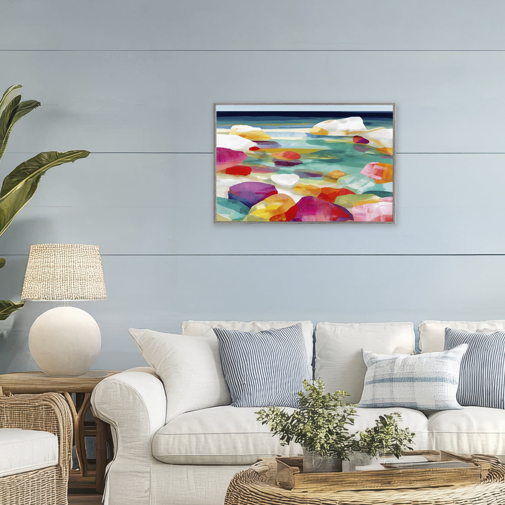 Stupell Industries Vivid Stones By The Shore Gray Framed Giclee Art, design by Chromatic Storm Studio