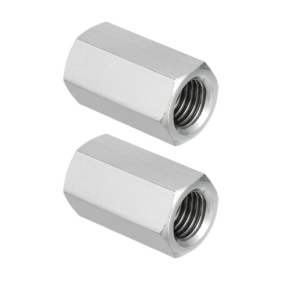 Uxcell M12 x 1.5-Pitch 304 Stainless Steel Hex Coupling Nuts, 2Pcs 30mm / 1.2" Length Fully Threaded Rod Coupling Nut Studding Connector Fasteners, Silver Tone