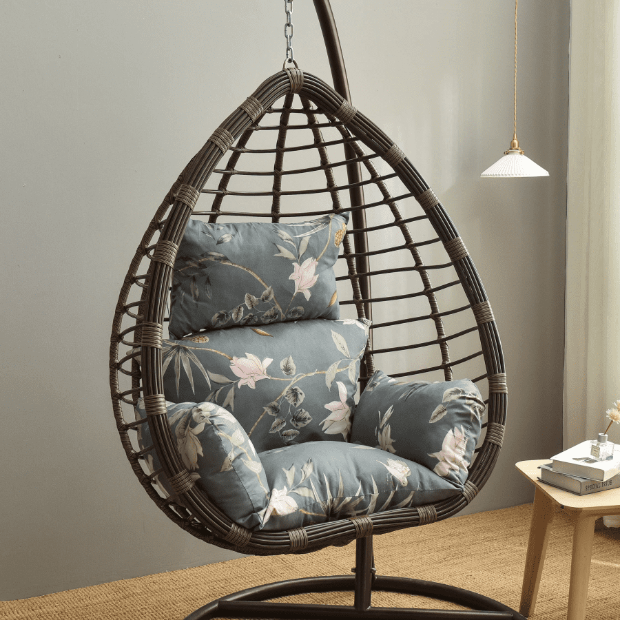Eurhowing Hanging Egg Chair Cushion with Headrest & Armrest, 4" Thick Waterproof Non-Slip Swing Chair Pad, Outdoor Cushions for Patio Furniture (Floral)
