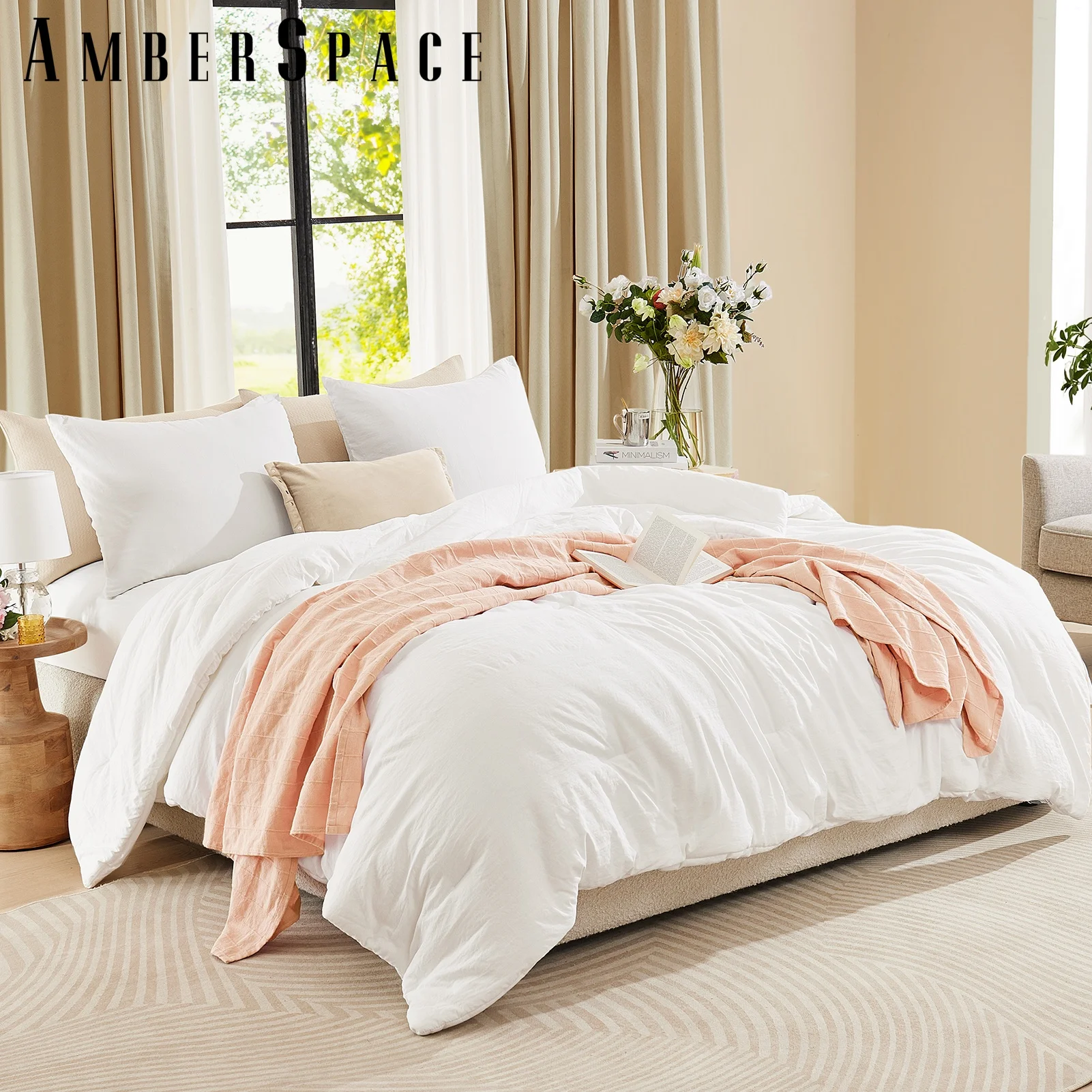 Amberspace Prewashed fabric 3-piece Bed in a Bag Comforter Set with Sheets,Arctic White,King