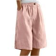 thumbnail image 2 of Women's Half Shorts Pants Summer Elastic Waist Buttons Casual Linen Pockets Pants, 2 of 6