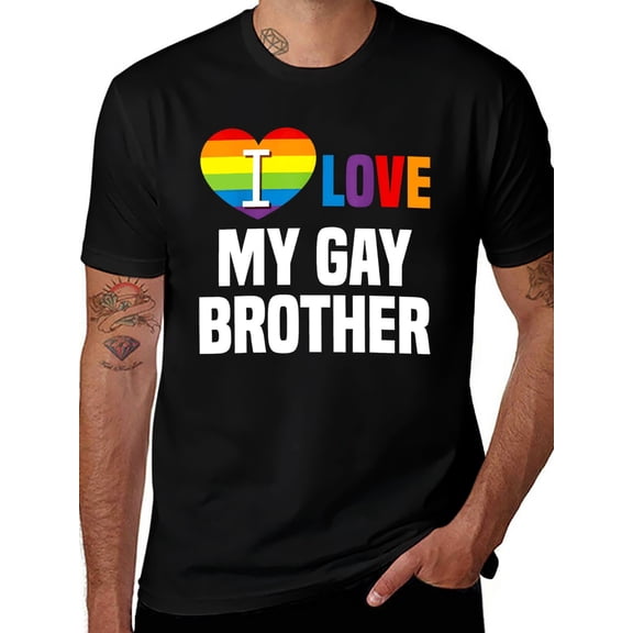 I Love My Gay Brother Pride T-Shirt - LGBT Support Cotton Tee With Rainbow Heart Design, Casual Short Sleeve Round Neck Shirt For Men