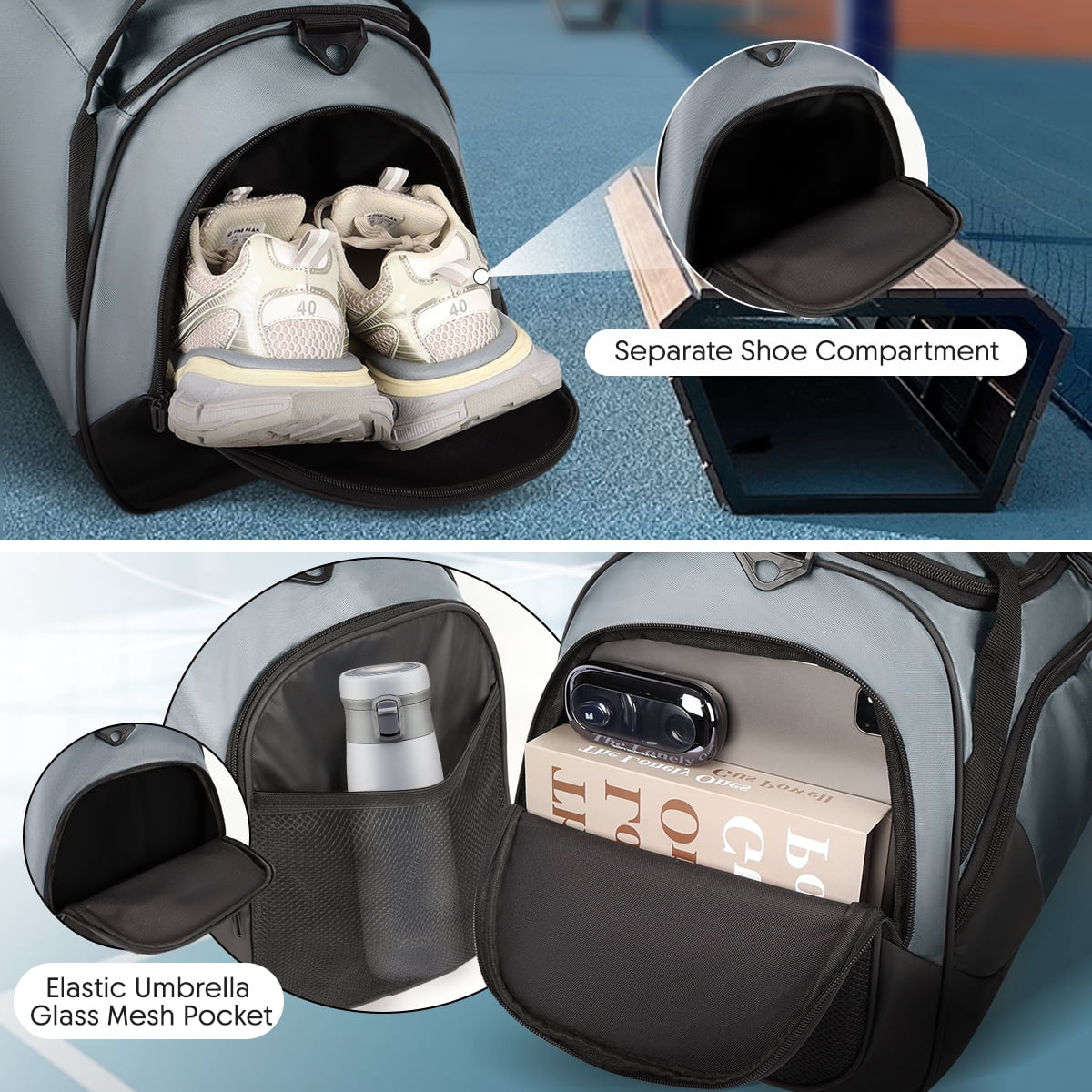 25" Travel Duffle Bag with Shoe Compartment, 56L Overnight Bag for Gym Sport Travel,Grey - LX238