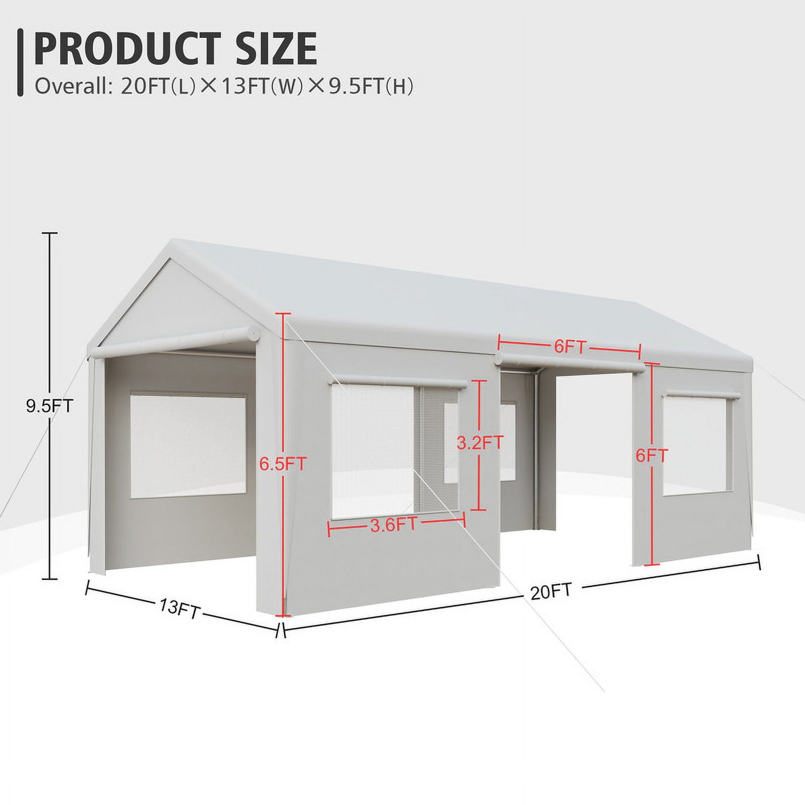 GAZEBETER Carports 13x20 ft Heavy Duty,Portable Carport Garage with Removable Sidewalls and Door,Outdoor Canopy Carport,White