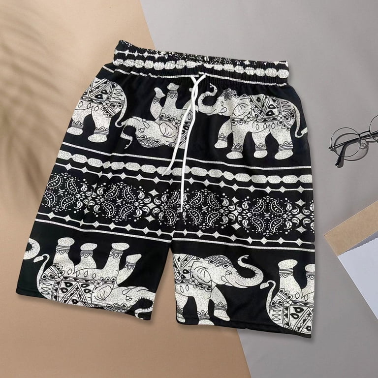 Mens Womens Beach Shorts Fashion Drawstring Baggy Elephant Printed