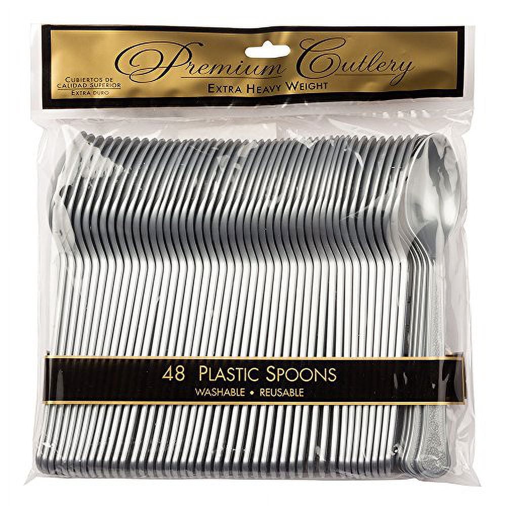 JAM Paper Disposable Plastic Spoons Party Pack, Silver, 50/Box