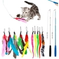 thumbnail image 1 of Juguete de plumas para gatos, 2 piezas de varita retráctil para gatos y 10 piezas de repuesto con recambios de campana, atrapasueños interactivo y ejercicio divertido para gatitos o gatos., 1 of 7