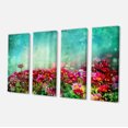 thumbnail image 2 of Petites Fleurs Rouges et Roses sur Fond Bleu - Impression sur Toile, 2 of 3