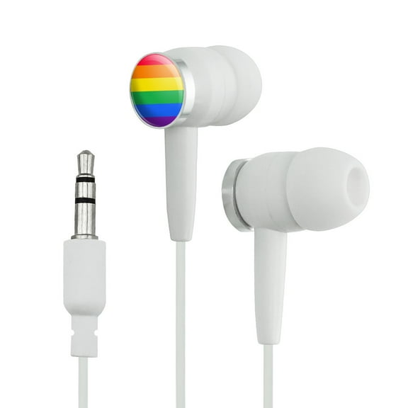 Rainbow Pride Gay Lesbian Contemporary Novelty In-Ear Earbud Headphones - White