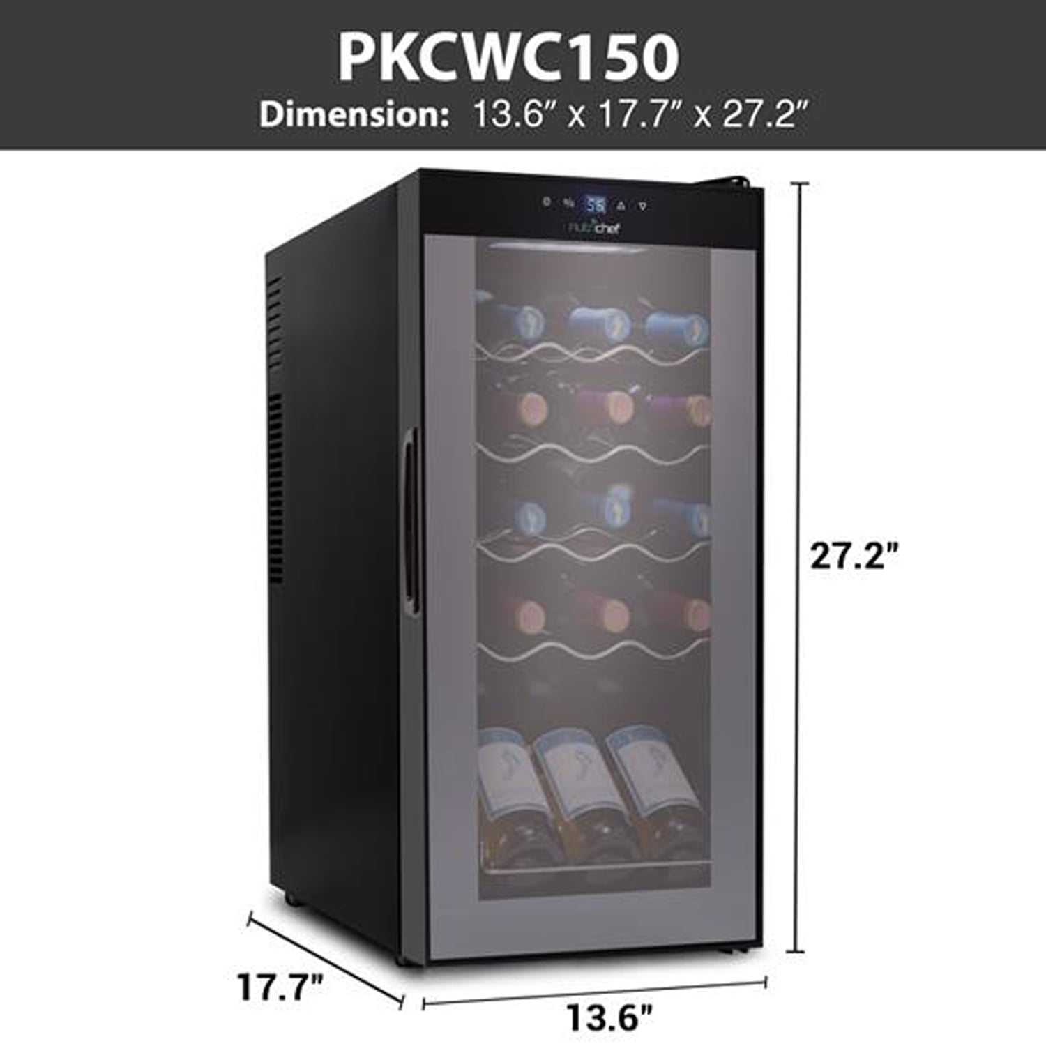 NutriChef PKCWC150 - Wine Chilling Refrigerator Cellar - Touch Button Control with Air Tight Seal, Contains Placement for Standing Bottles (15 Bottle Storage Capacity)