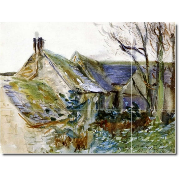 Ceramic Tile Mural-John Sargent Village Painting 93. 17" w x 12.75" h using (12) 4.25 x 4.25 ceramic tiles